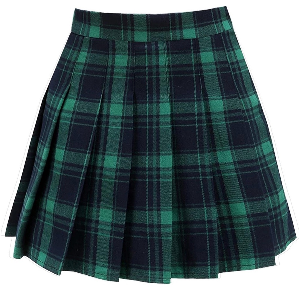 Zhanchtong Plaid Green and Blue Women's Skirt with shorts.